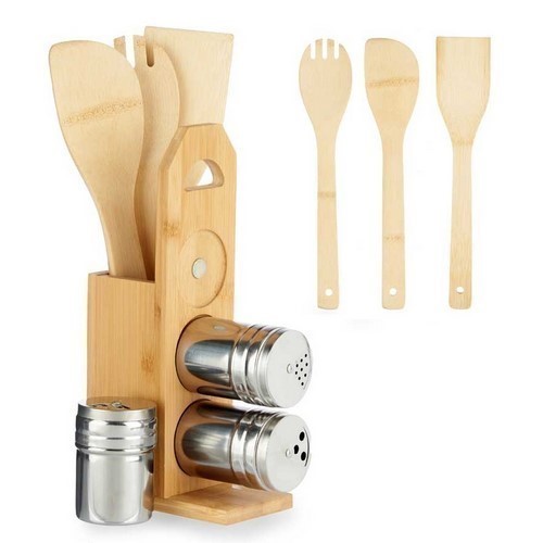 SET UTENSILIOS+ESPECIEROS KINVARA BAMBU 7 PIEZAS